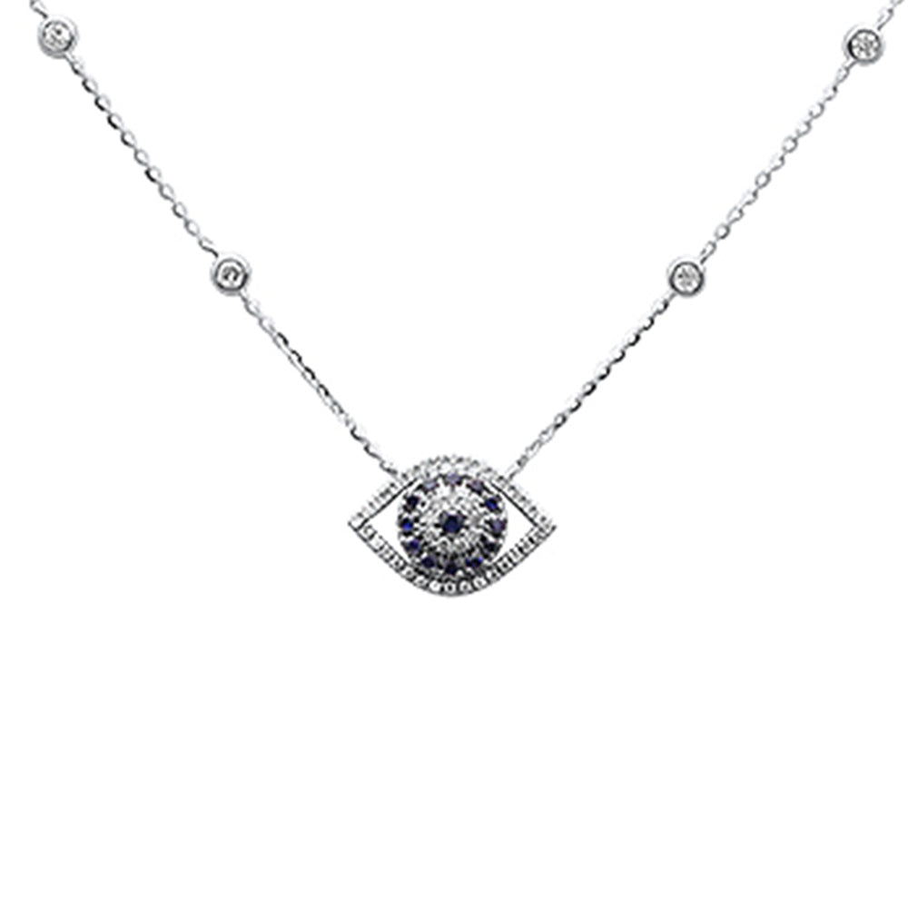 SPECIAL! .45ct G SI 14K White Gold Diamond & Blue Sapphire Gemstones Pendant Necklace 16+2" Ext. Long