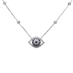 SPECIAL! .45ct G SI 14K White Gold Diamond & Blue Sapphire Gemstones Pendant Necklace 16+2" Ext. Long