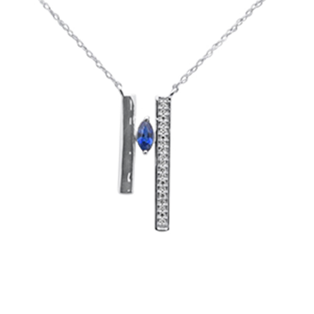 .26ct G SI 14K White Gold Diamond & Blue Sapphire Pendant Necklace 18" Chain
