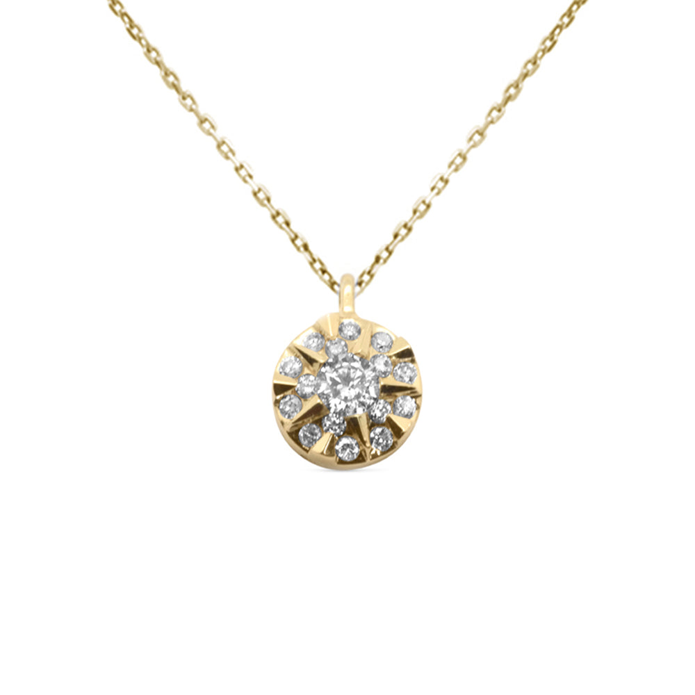 .18ct G SI 14K Yellow Gold Round Diamond Pendant Necklace 18" Chain