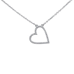 SPECIAL!.33ct 14kt White Gold Trendy Sideways Heart Diamond Pendant Necklace 16"+2"