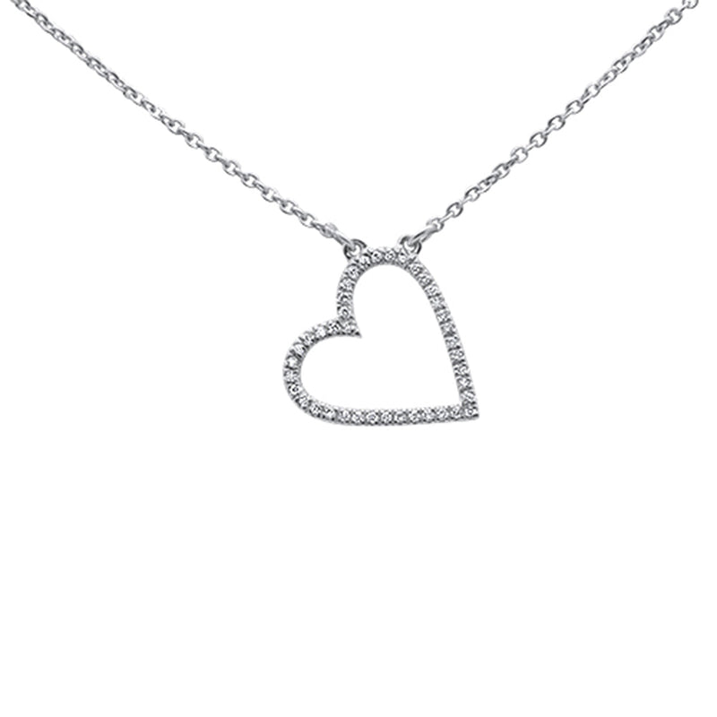 SPECIAL!.33ct 14kt White Gold Trendy Sideways Heart Diamond Pendant Necklace 16"+2"