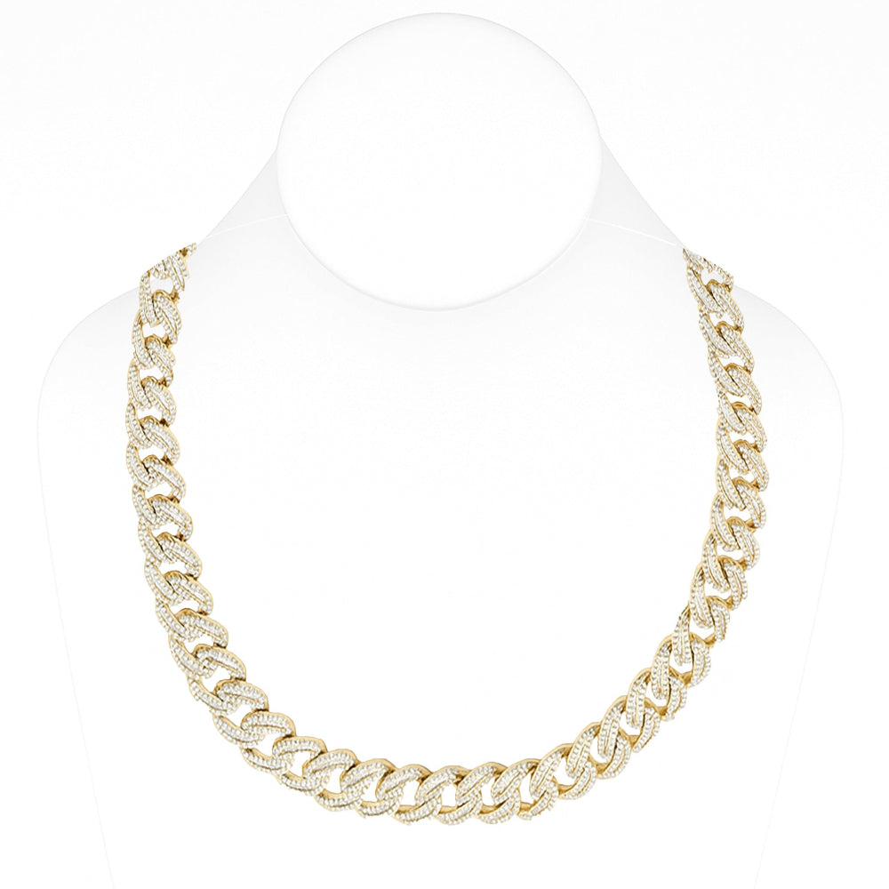 SPECIAL! 11mm 13.25ct G SI 14K Yellow Gold Baguette & Round Diamond Cuban Necklace 22"