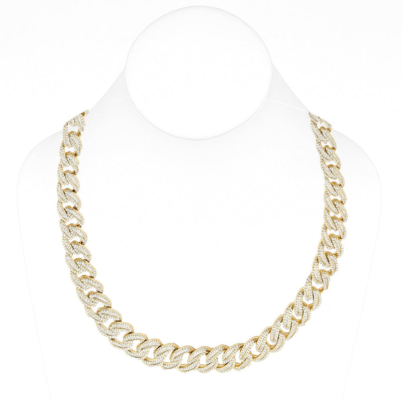 SPECIAL! 11mm 13.25ct G SI 14K Yellow Gold Baguette & Round Diamond Cuban Necklace 22"