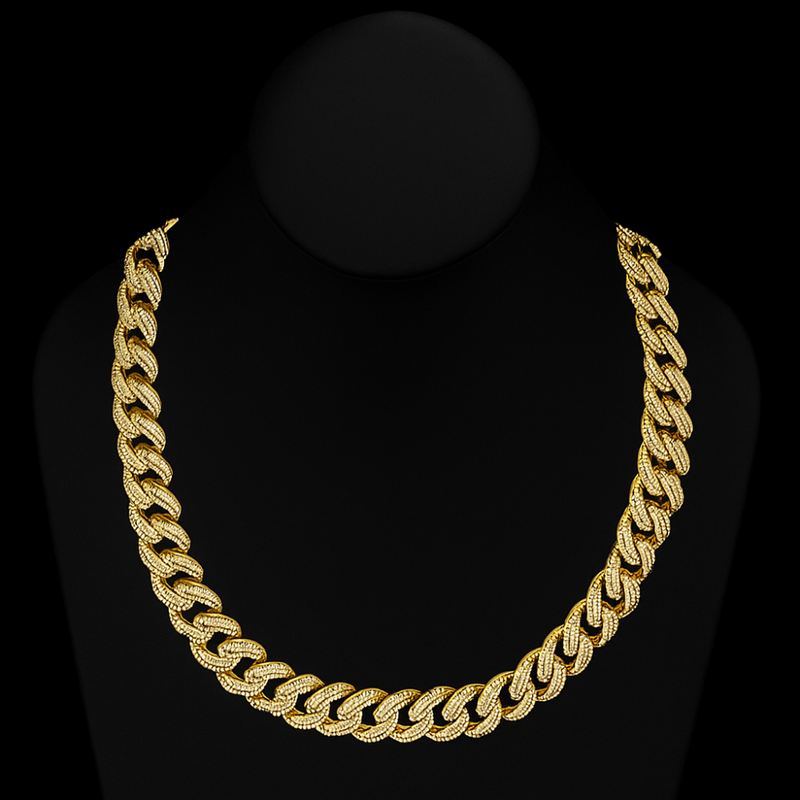 SPECIAL! 11mm 13.25ct G SI 14K Yellow Gold Baguette & Round Diamond Cuban Necklace 22"