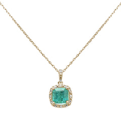 SPECIAL!1.52ct G SI 14K Yellow Gold Diamond & Emerald Gemstones Pendant Necklace 18" Long