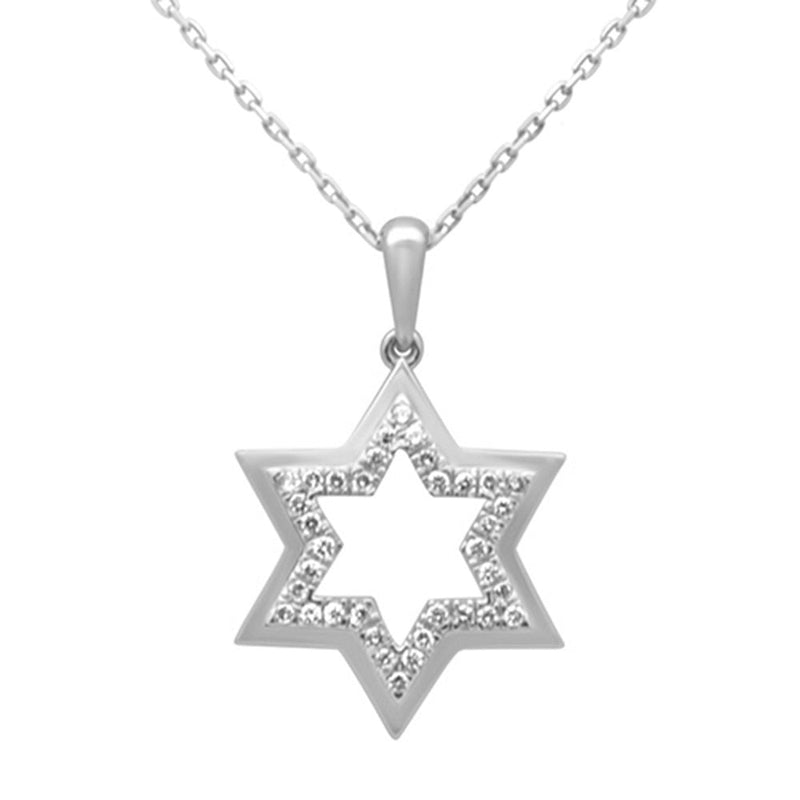 SPECIAL!  .20ct G SI 14K White Gold Diamond Star of David Pendant Necklace 18" Long Chain