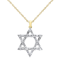 SPECIAL! .33ct G SI 14K Yellow Gold Round & Baguette Diamond Star of David Pendant Necklace 18" Long Chain