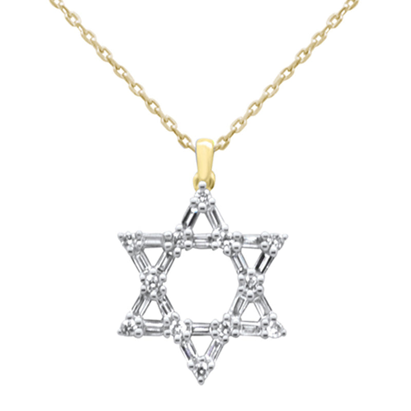 SPECIAL! .33ct G SI 14K Yellow Gold Round & Baguette Diamond Star of David Pendant Necklace 18" Long Chain