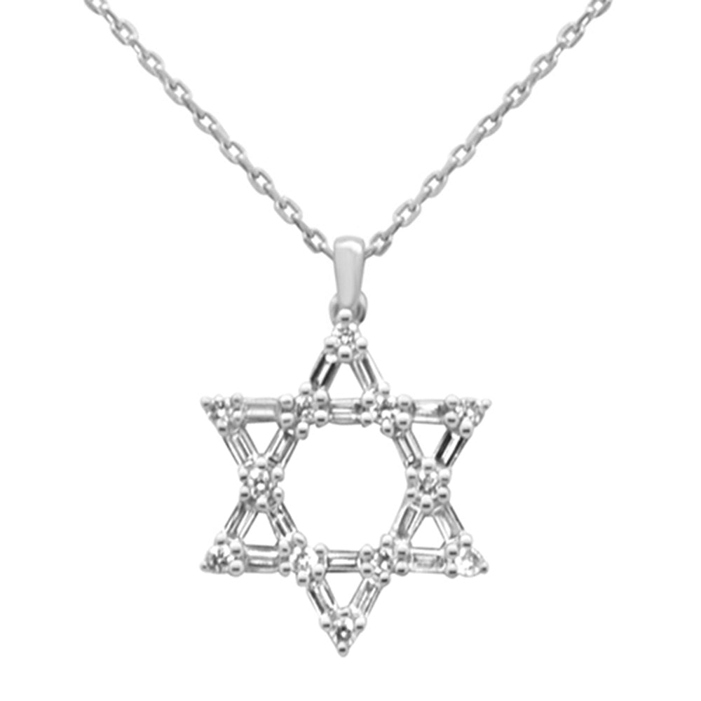 SPECIAL! .33ct G SI 14K White Gold Round & Baguette Diamond Star of David Pendant Necklace 18" Long Chain