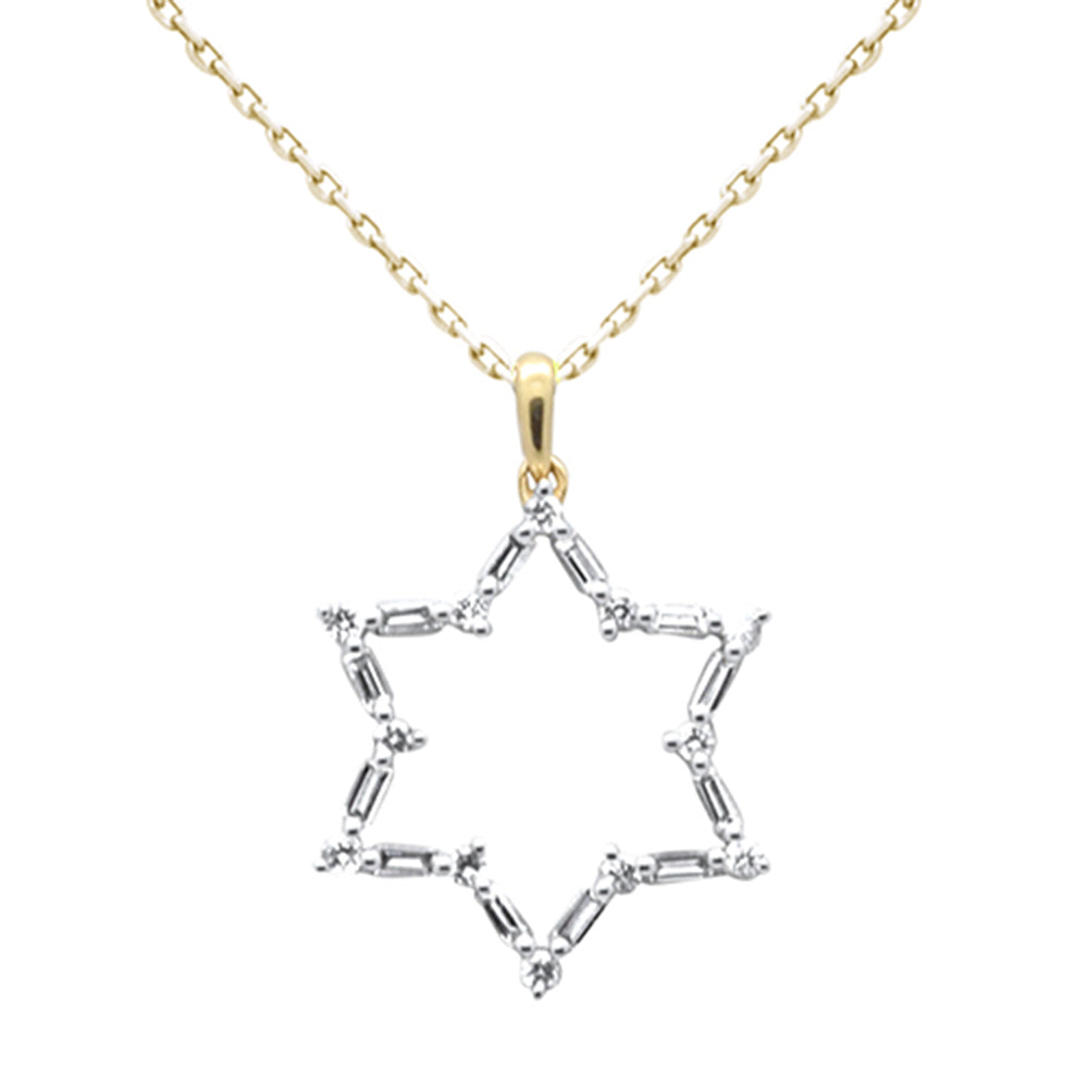 SPECIAL!  .26ct G SI 14K Yellow Gold Round & Baguette Diamond Star of David Pendant Necklace 18" Long Chain