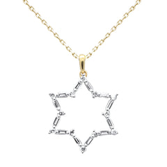 SPECIAL!  .26ct G SI 14K Yellow Gold Round & Baguette Diamond Star of David Pendant Necklace 18" Long Chain