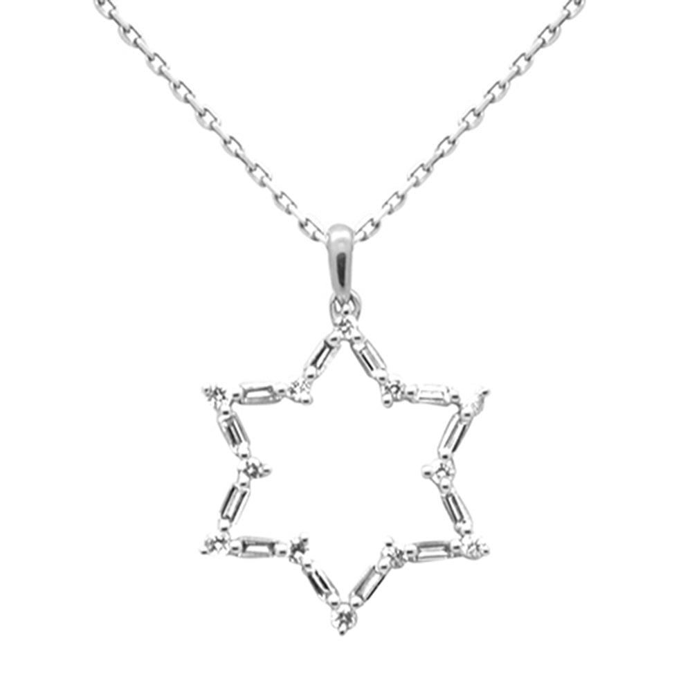 SPECIAL!  .28ct G SI 14K White Gold Round & Baguette Diamond Star of David Pendant Necklace 18" Long Chain