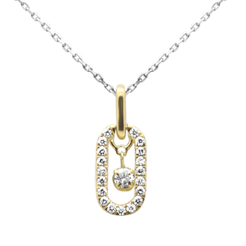 SPECIAL!  .26ct G SI 14K Yellow Gold Diamond Paperclip Drop Pendant Necklace 18" Long Chain