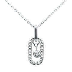 SPECIAL!  .26ct G SI 14K White Gold Diamond Paperclip Drop Pendant Necklace 18" Long Chain