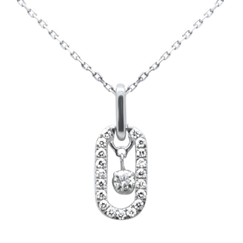 SPECIAL!  .26ct G SI 14K White Gold Diamond Paperclip Drop Pendant Necklace 18" Long Chain