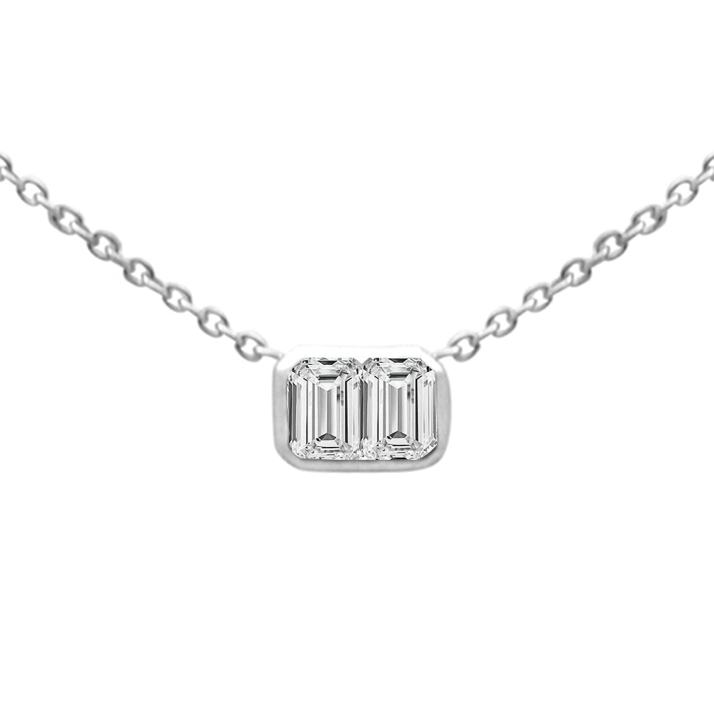 SPECIAL!.30ct G SI 14K White Gold Emerald Cut Diamond Pendant Necklace 16+2" Ext Long Chain