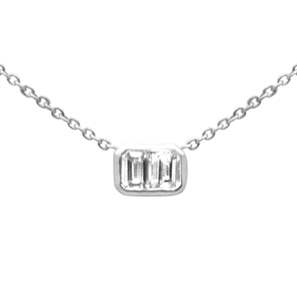 SPECIAL!.30ct G SI 14K White Gold Emerald Cut Diamond Pendant Necklace 16+2" Ext Long Chain