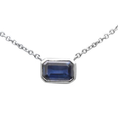 SPECIAL! .63ct G SI 14K White Gold Blue Sapphire Gemstone Pendant Necklace 16+2" Ext Long Chain