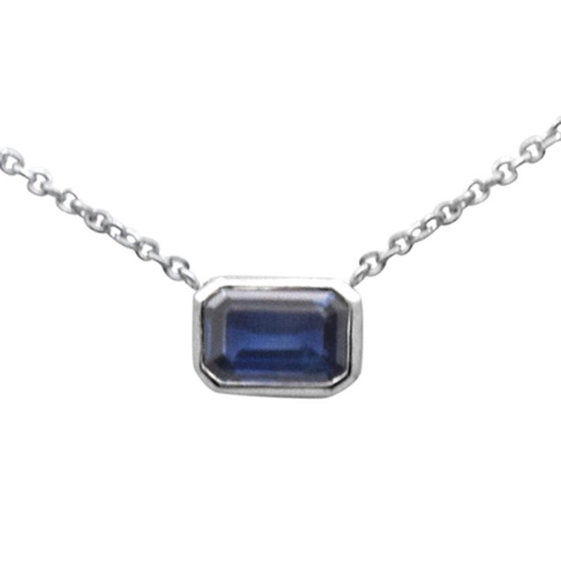 SPECIAL! 1.27ct G SI 14K White Gold Blue Sapphire Gemstone Pendant Necklace 18" Ext Long Chain