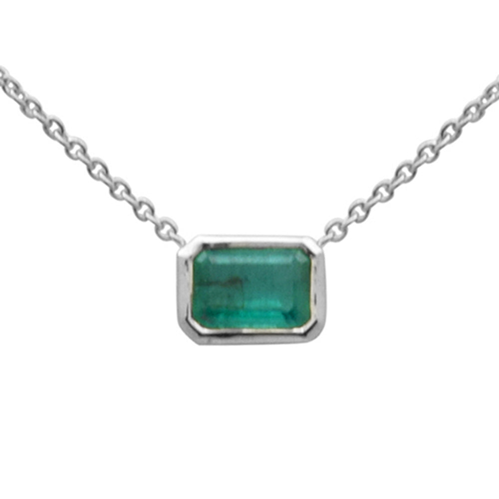 SPECIAL! 1.18ct G SI 14K White Gold Emerald Gemstone Bezel Set Pendant Necklace 18" Long Chain