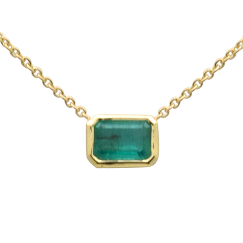 SPECIAL! .53ct G SI 14K Yellow Gold Emerald Gemstone Pendant Necklace 16+2" Ext Long Chain