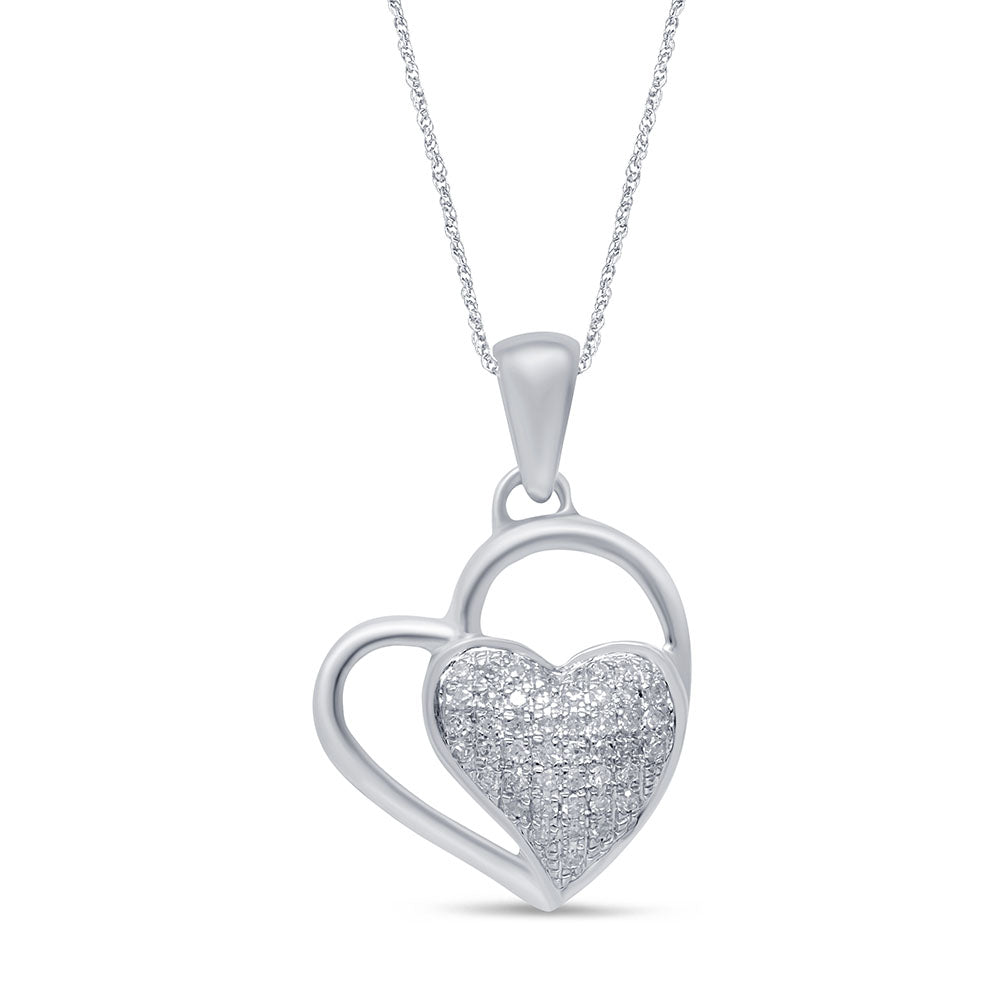 SPECIAL!.10ct G SI 14K White Gold Diamond Heart Pendant Necklace 18" Long Chain