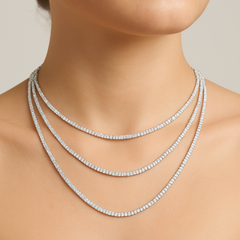SPECIAL! 20.37ct G SI 14K White Gold Diamond 3 Layers Tennis Necklace 26" Long