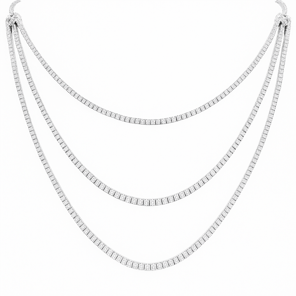 SPECIAL! 20.37ct G SI 14K White Gold Diamond 3 Layers Tennis Necklace 26" Long