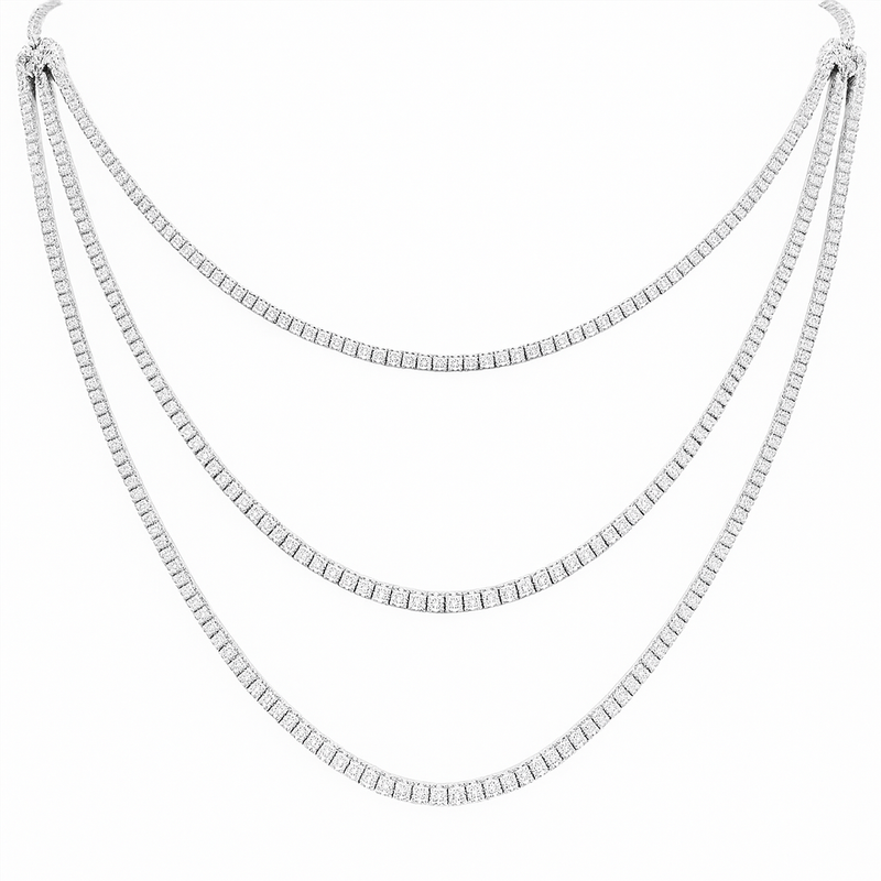 SPECIAL! 20.37ct G SI 14K White Gold Diamond 3 Layers Tennis Necklace 26" Long
