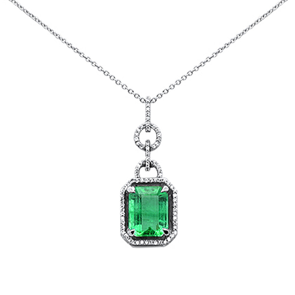 SPECIAL!3.02ct G SI 14K White Gold Diamond & Natural Emerald Gemstone Pendant Necklace 16"