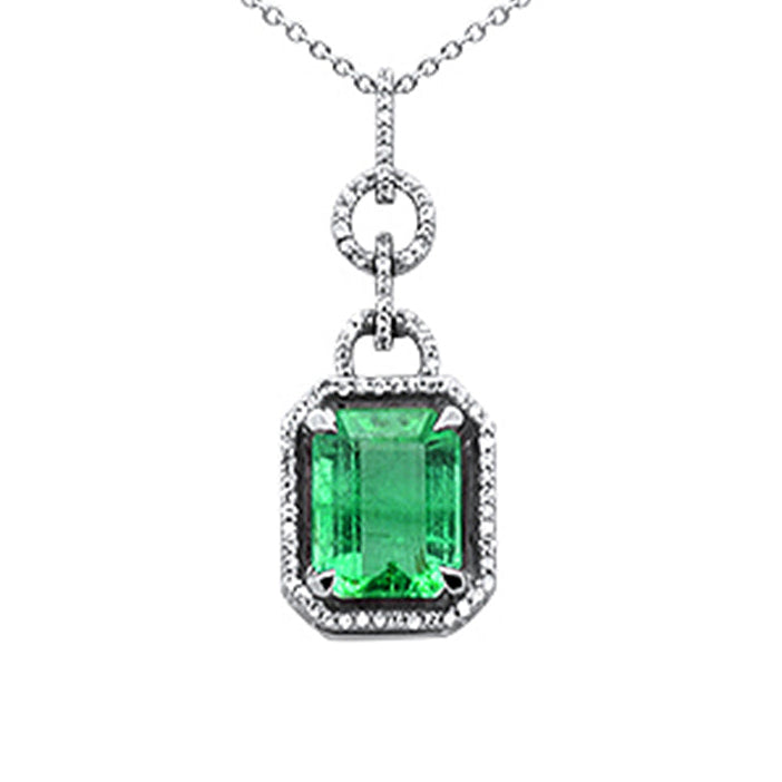 SPECIAL!3.02ct G SI 14K White Gold Diamond & Natural Emerald Gemstone Pendant Necklace 16"