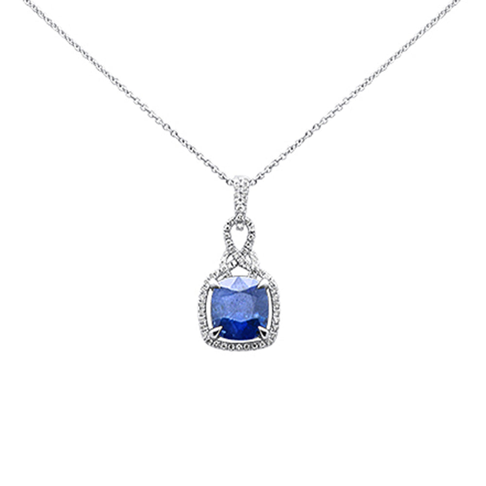 SPECIAL!3.11ct G SI 14K White Gold Diamond & Blue Sapphire Gemstone Pendant Necklace 16" Long Chain