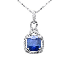 SPECIAL!3.11ct G SI 14K White Gold Diamond & Blue Sapphire Gemstone Pendant Necklace 16" Long Chain