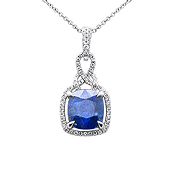 SPECIAL!3.11ct G SI 14K White Gold Diamond & Blue Sapphire Gemstone Pendant Necklace 16" Long Chain
