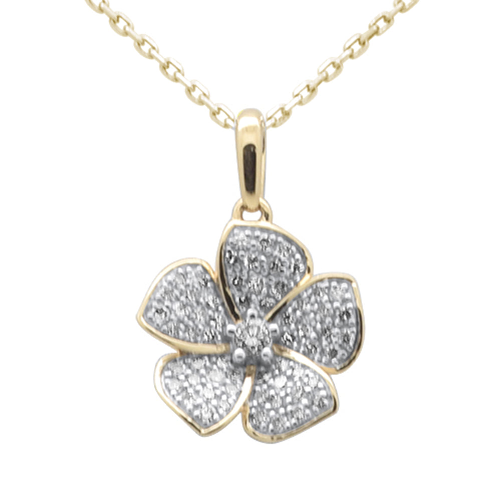 SPECIAL!.32ct G SI 14K Yellow Gold Diamond Flower Pendant Necklace 18" Long