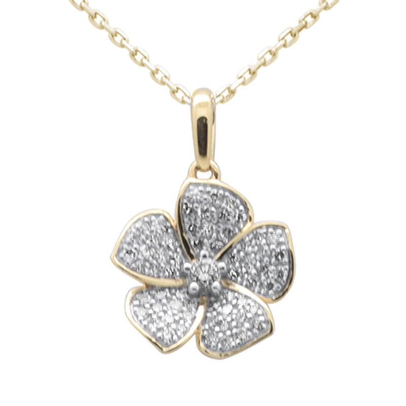 SPECIAL!.32ct G SI 14K Yellow Gold Diamond Flower Pendant Necklace 18" Long