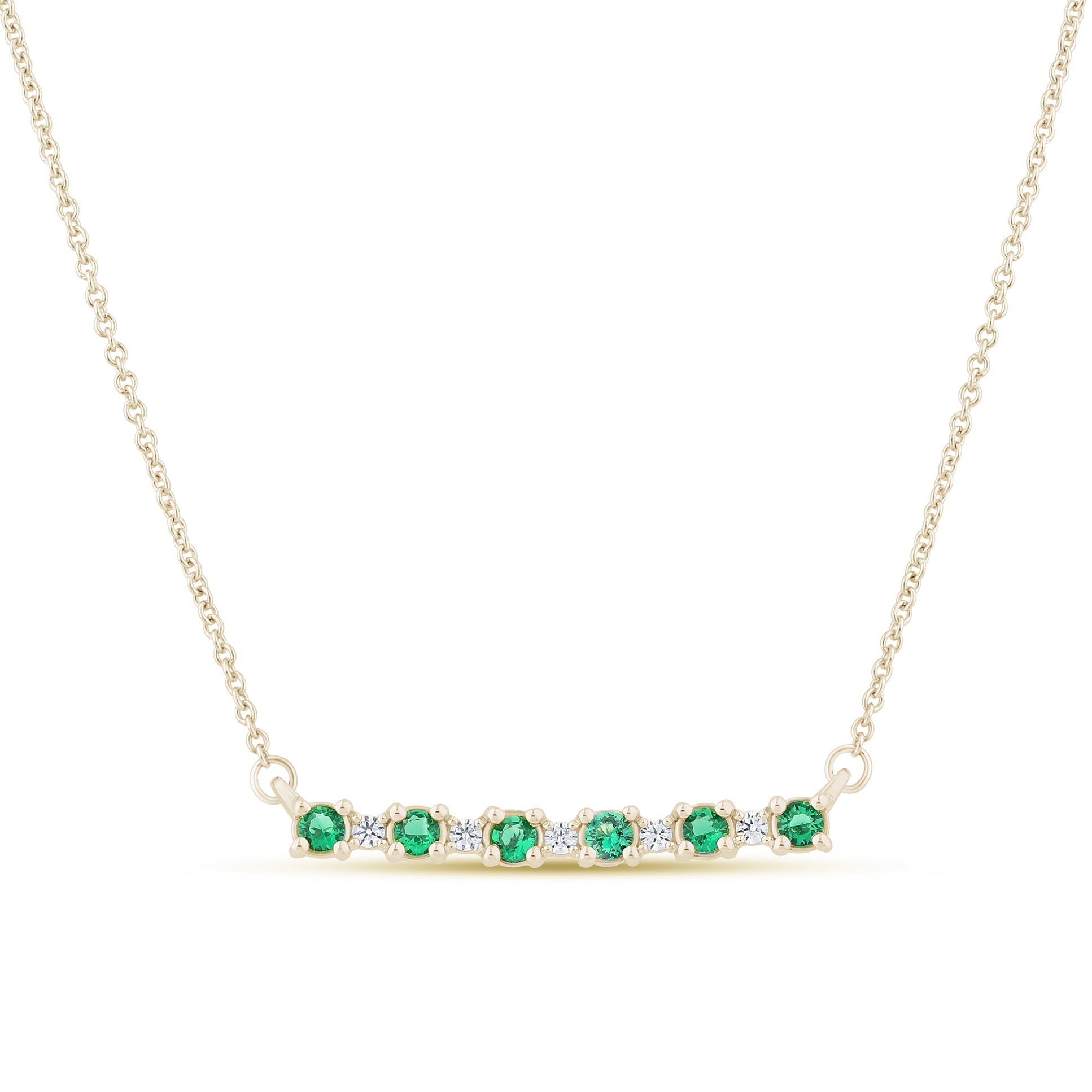 SPECIAL! .26ct G SI 14K Yellow Gold Diamond & Emerald Gemstones Pendant Necklace 18" Long Chain