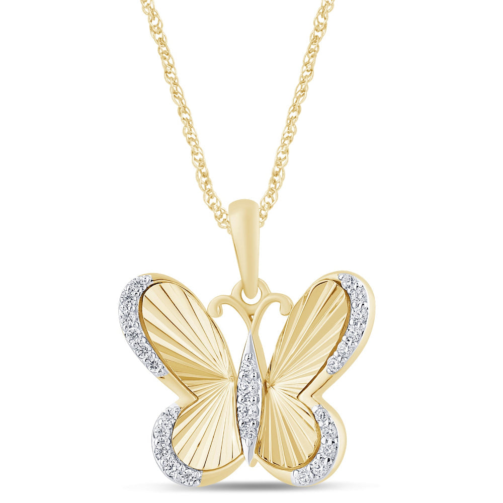 SPECIAL! .15ct G SI 14K Yellow Gold Round Diamond Butterfly Pendant Necklace 18" Long Chain