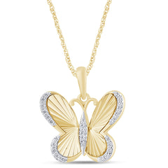 SPECIAL! .15ct G SI 14K Yellow Gold Round Diamond Butterfly Pendant Necklace 18" Long Chain