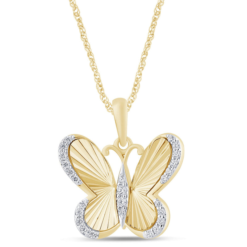 SPECIAL! .15ct G SI 14K Yellow Gold Round Diamond Butterfly Pendant Necklace 18" Long Chain
