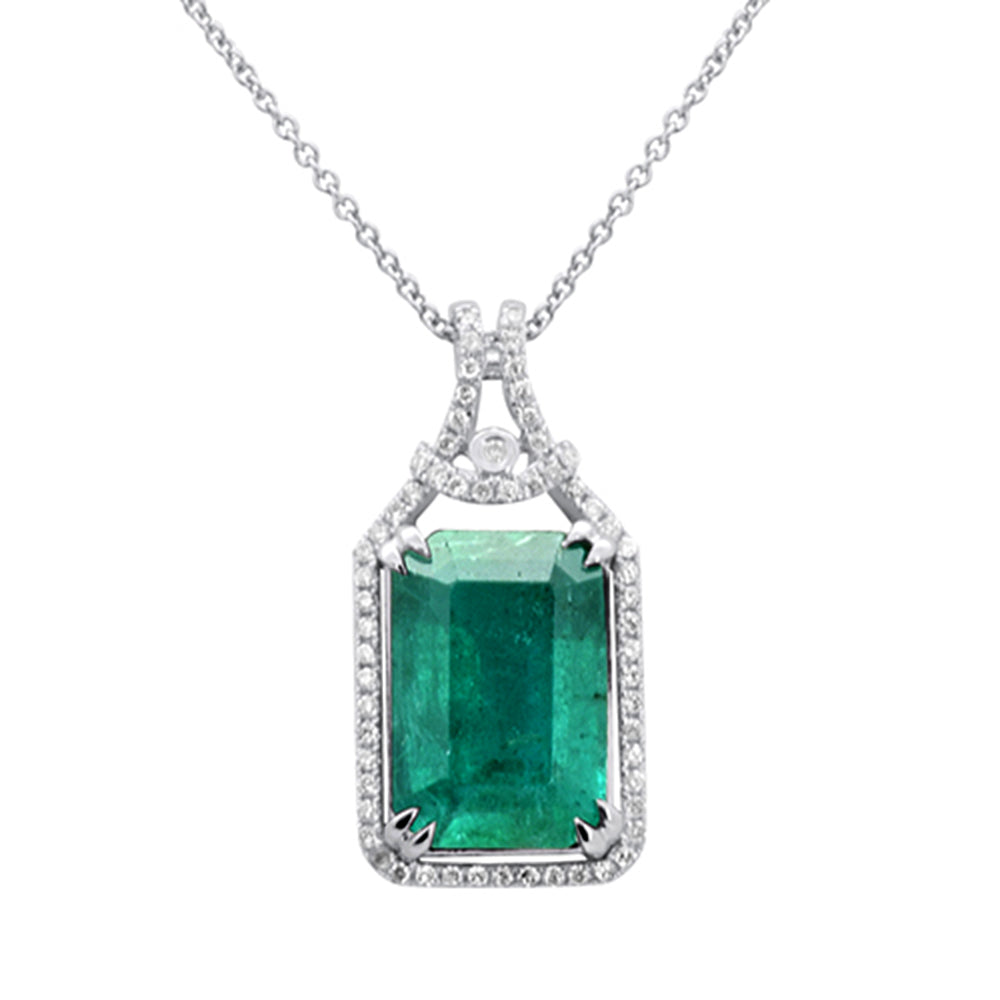 SPECIAL! 5.33ct G SI 14K White Gold Diamond & Natural Emerald Pendant Neckalace 16" Long Chain