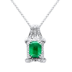 SPECIAL! 2.00ct G SI 14K White Gold Diamond & Natural Emerald Pendant Neckalace 16" Long Chain