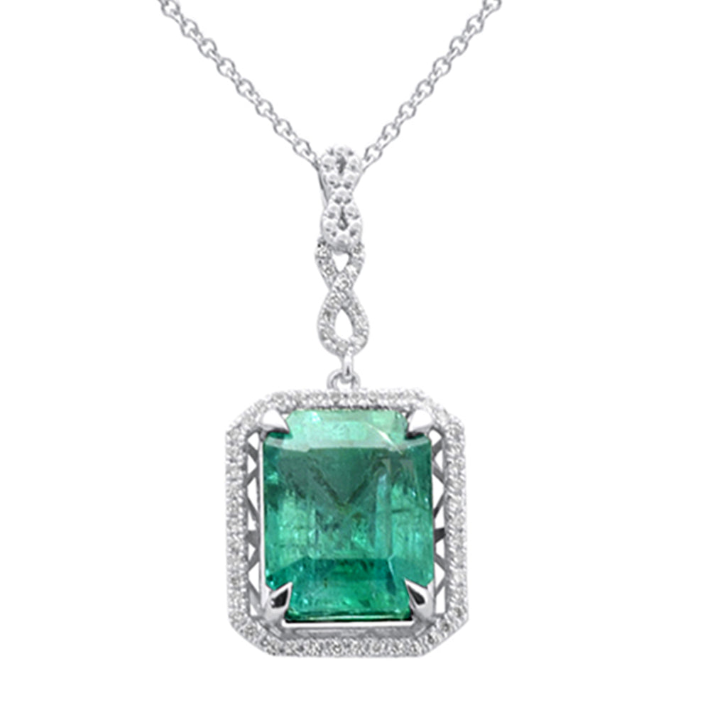 SPECIAL! 4.00ct G SI 14K White Gold Diamond & Natural Emerald Pendant Neckalace 16" Long Chain