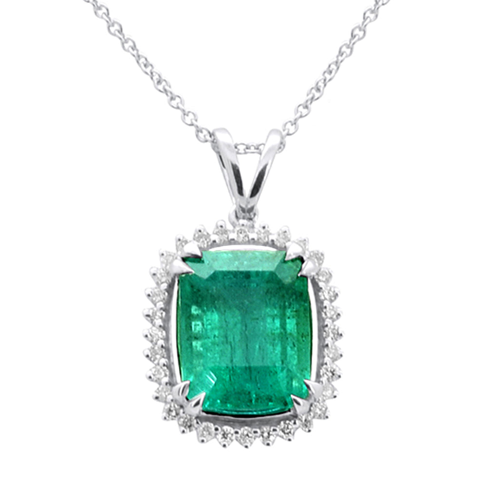 SPECIAL! 5.11ct G SI 14K White Gold Diamond & Natural Emerald Pendant Neckalace 16" Long Chain