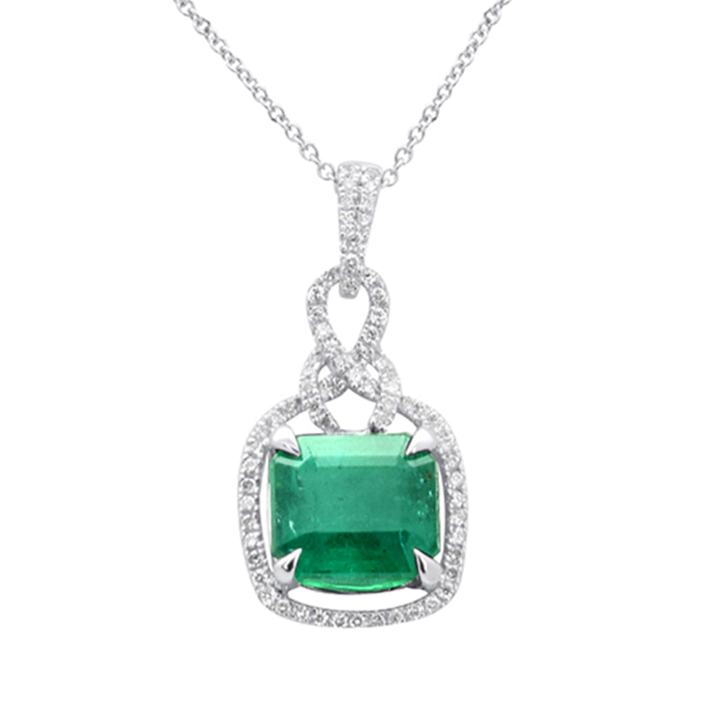 SPECIAL! 3.97ct G SI 14K White Gold Diamond & Natural Emerald Pendant Neckalace 16" Long Chain