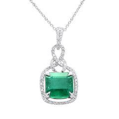 SPECIAL! 3.97ct G SI 14K White Gold Diamond & Natural Emerald Pendant Neckalace 16" Long Chain