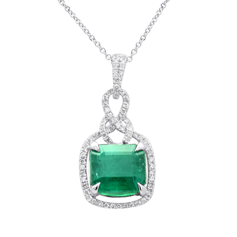 SPECIAL! 3.97ct G SI 14K White Gold Diamond & Natural Emerald Pendant Neckalace 16" Long Chain