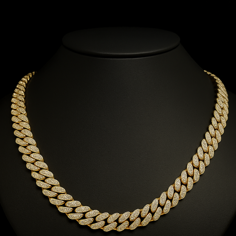 SPECIAL! 11MM 10.60ct 14KT Yellow Gold Diamond Round Cuban Necklace 24"