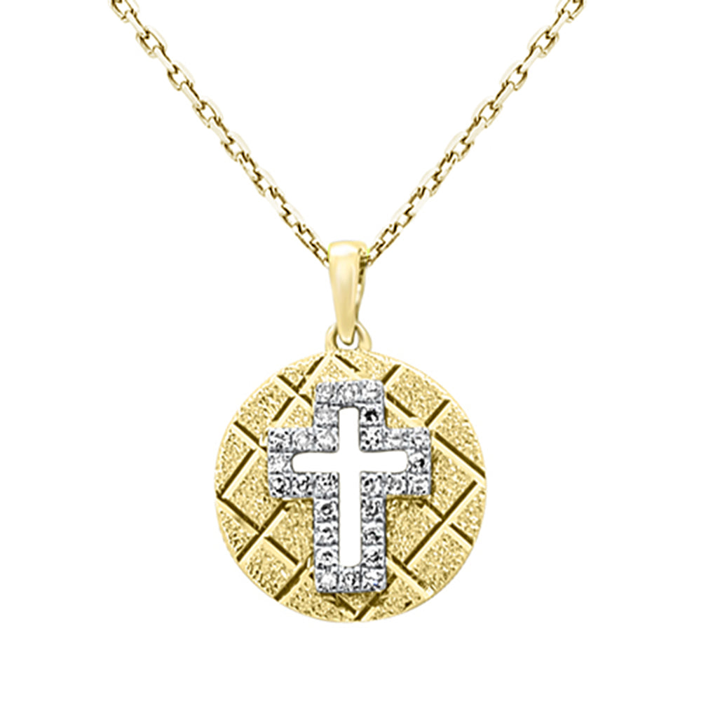 SPECIAL!.09ct G SI 14K Yellow Gold Round Diamond Disc Cross Pendant Necklace 18"
